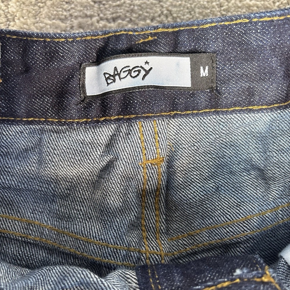 BAGGY Men's Dark Wash Salvaged Denim Wide-Leg Jeans Regular Fit Size M 5-Pocket - Picture 3 of 10